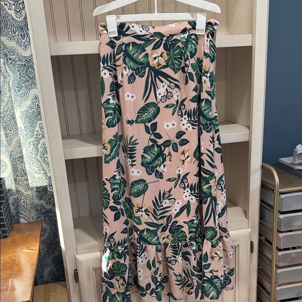 Lulus Floral Print Pink and Green Skirt